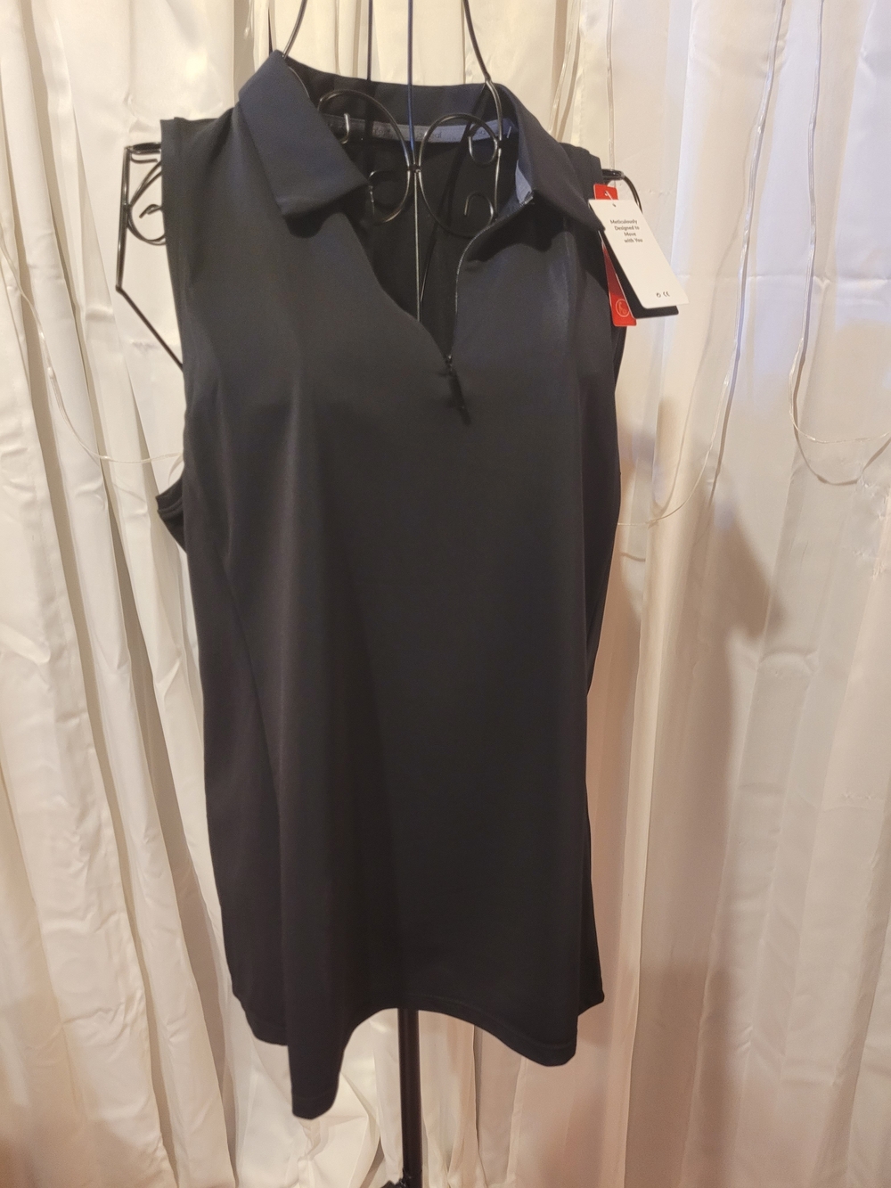 Baleaf Black Sleeveless Polo Tank with Partial Zip